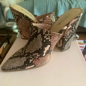 Snakeskin mule slides